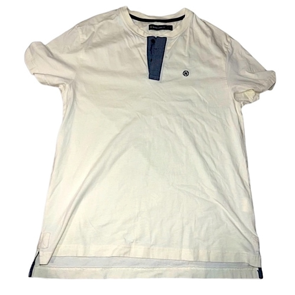 NAUTICA Sport Polo off White and Blue Cotton Short-sleeves Shirt Size L